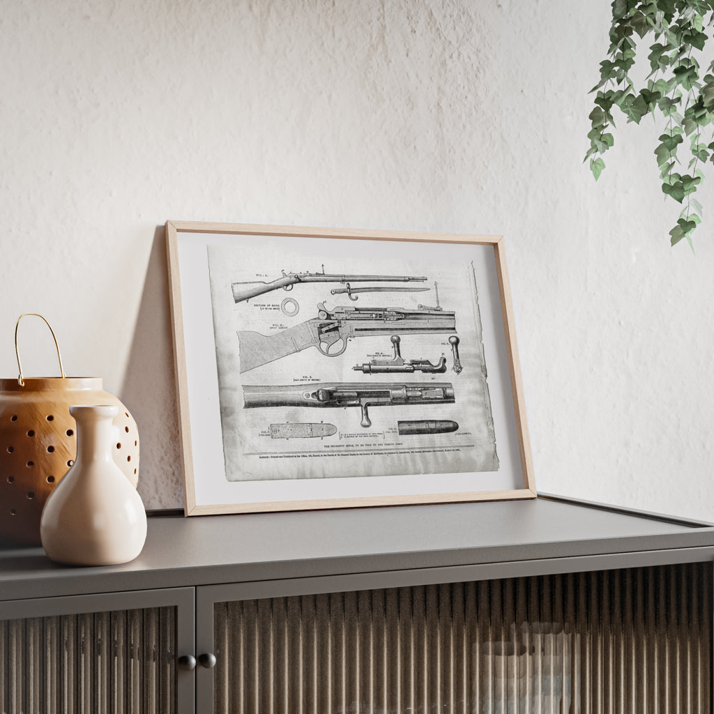 Antique Rifle Patent Poster — Framed Vintage Firearm Print