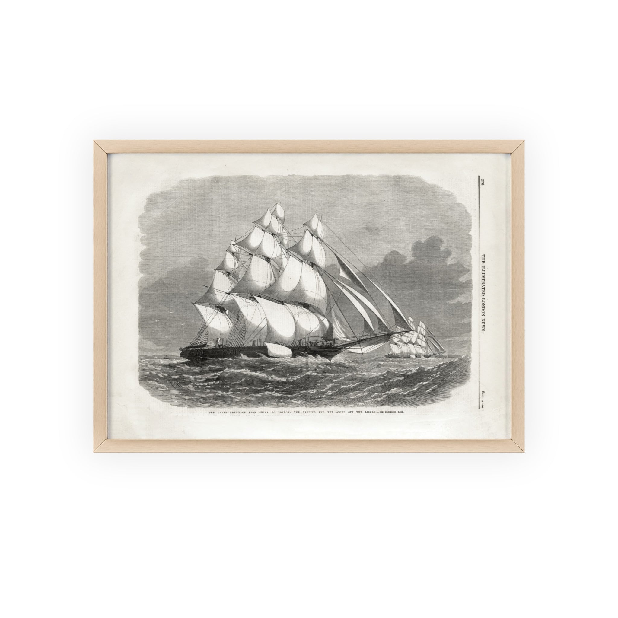 The Great Ship-Race from China to London. Vintage Sailing Ship Wall Poster with Wooden Frame – Nautical Marine Print
