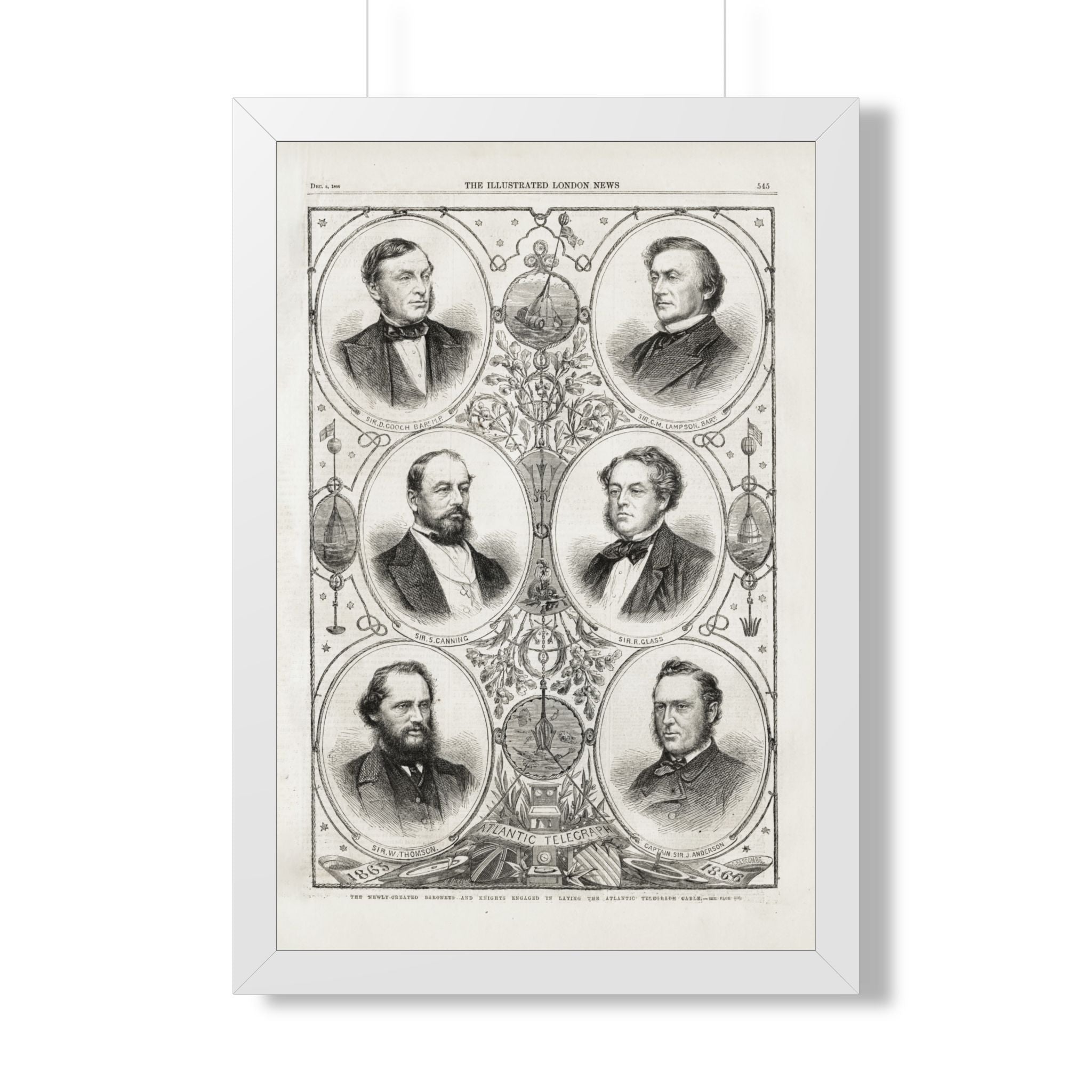 The Atlantic Telegraph Cable. Framed Historical Portrait Poster — 19th Century Leaders Collage