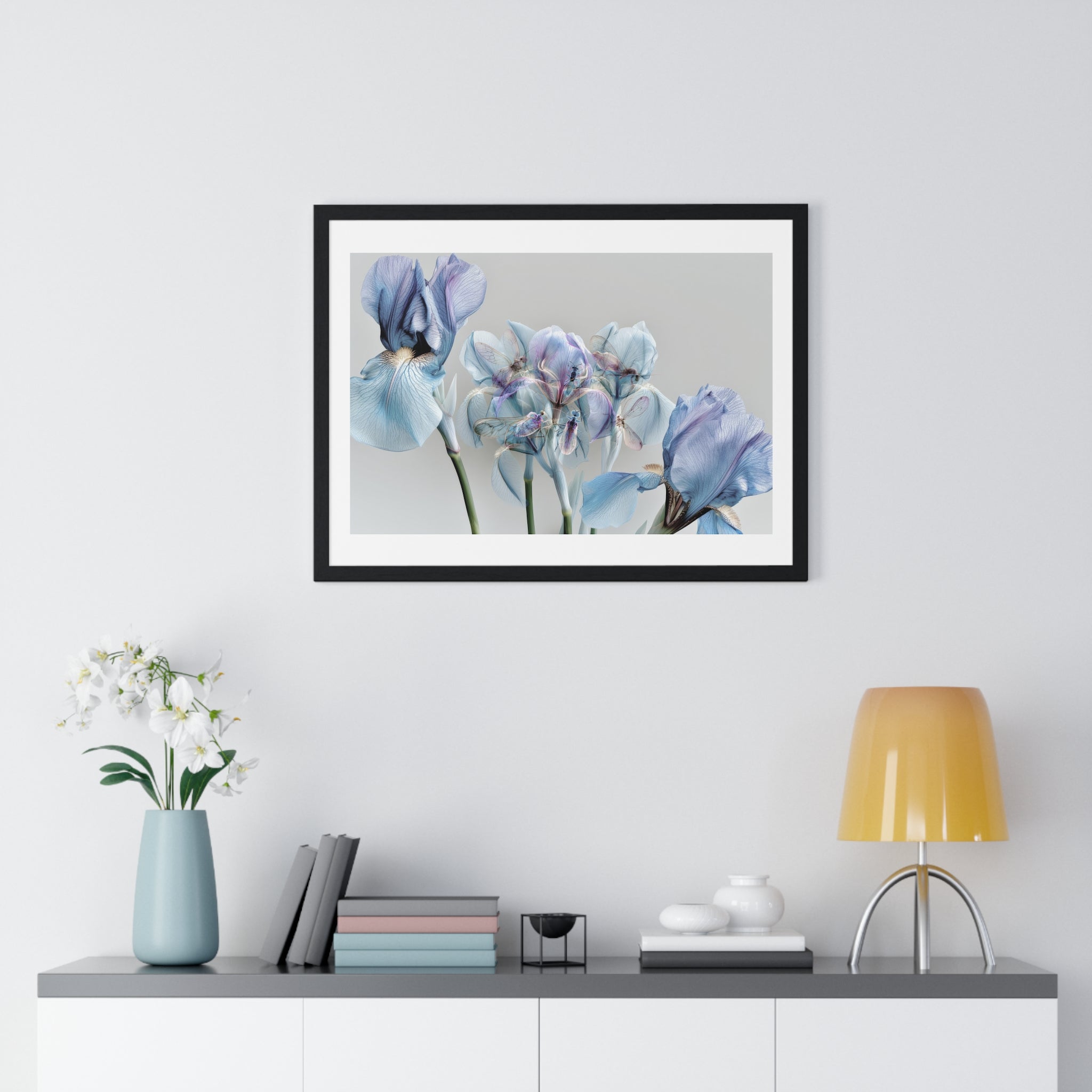 Blue Iris Floral Framed Poster — Botanical Wall Art Print