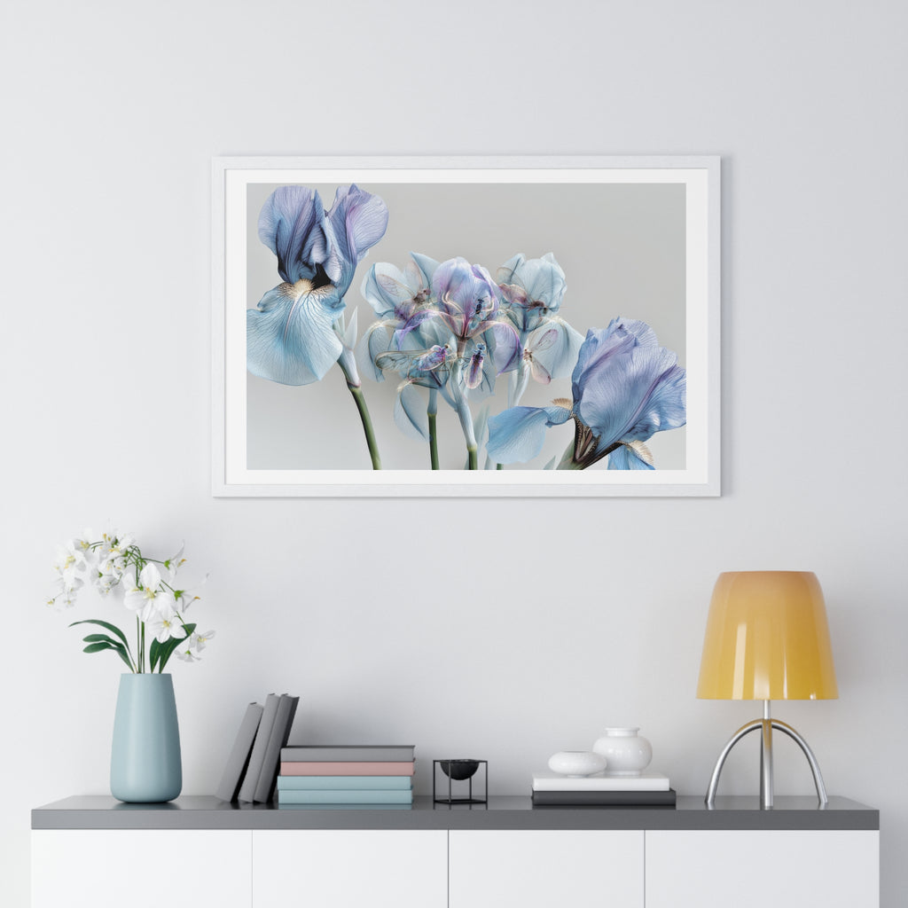Blue Iris Floral Framed Poster — Botanical Wall Art Print