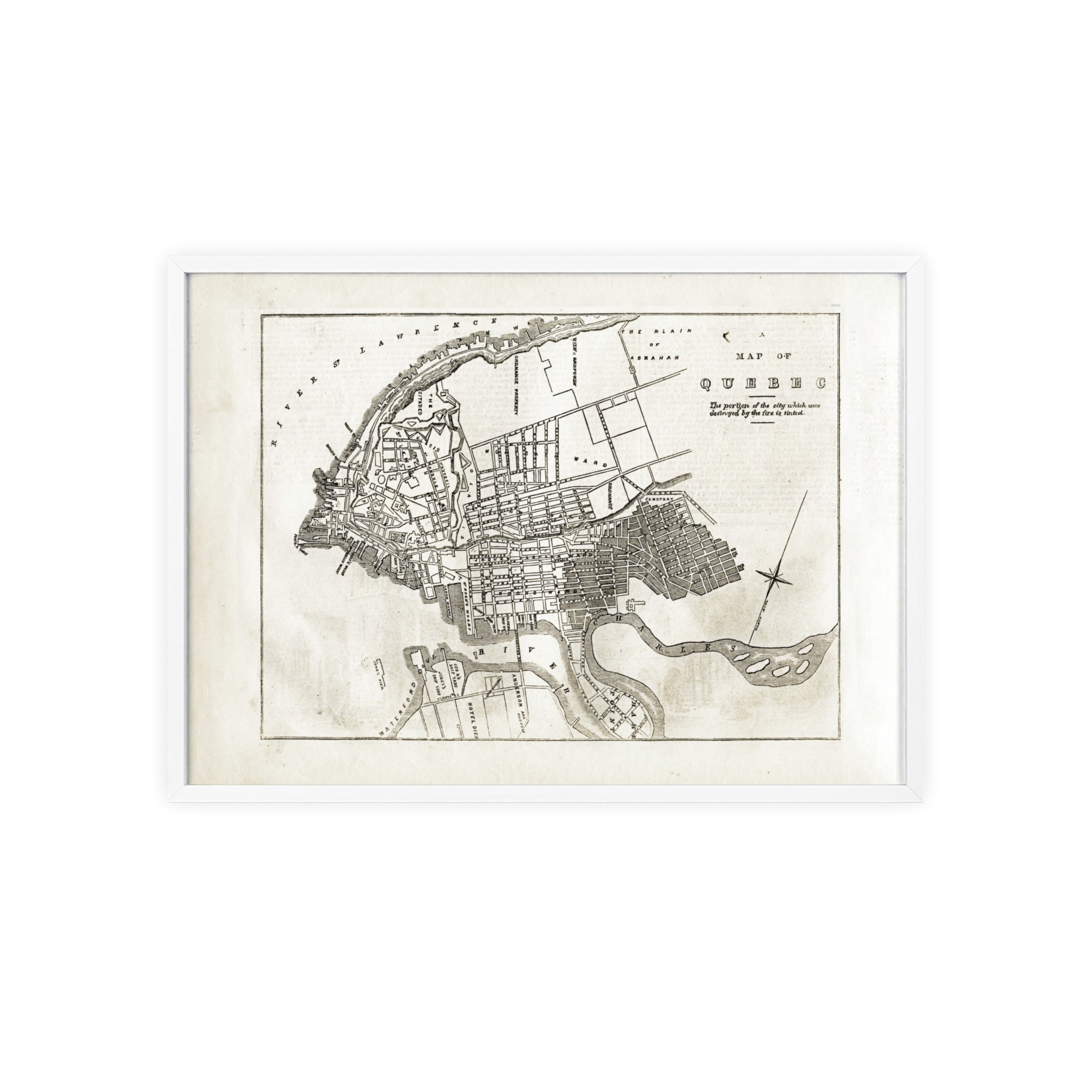 Map of QUEBEC. Vintage City Map Poster with Wooden Frame — Antique Style Wall Art