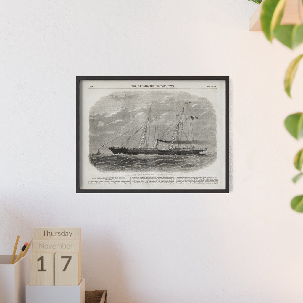 The New Yacht JEROME NAPOLEON, Built for Prince NAPOLEAN at Havre. Framed Vintage Ship Print Poster — Nautical Wall Art with Wooden Frame