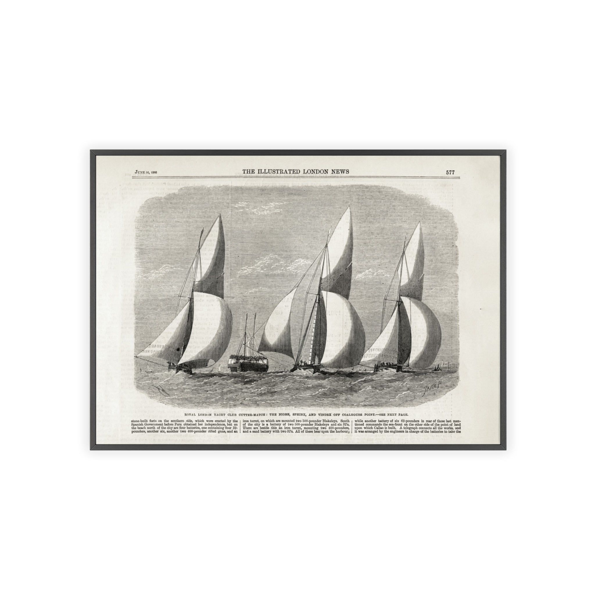 Royal London Yacht Club Cutter-Match. Vintage Sailing Print Poster with Wooden Frame — Nautical Wall Art