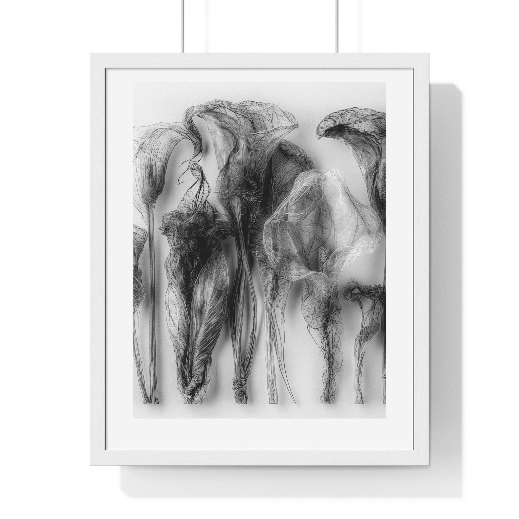 Abstract Smoke Floral Poster — Black & White Vertical Framed Art Print