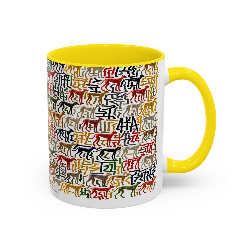 Greyhound Silhouette Accent Coffee Mug — Colorful Script Dog Pattern (11/15oz)