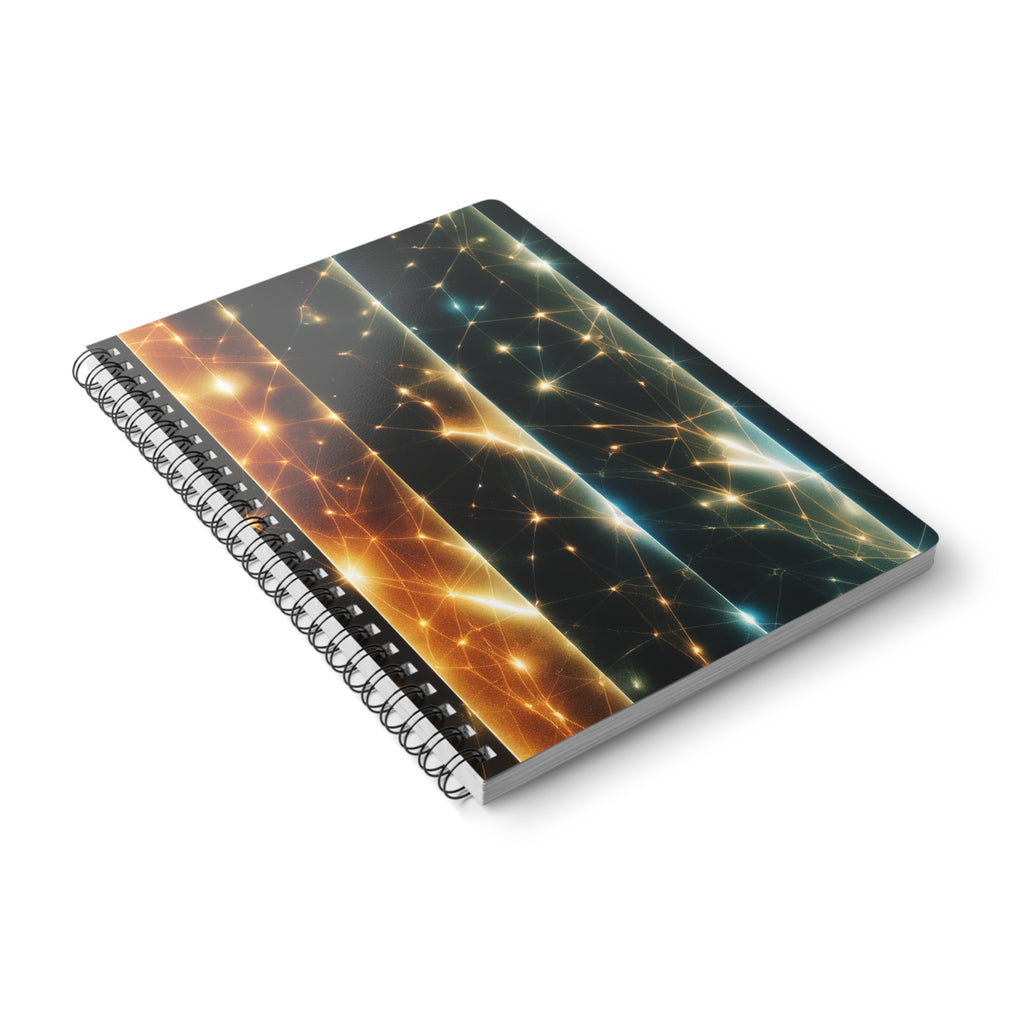 A5 Wired Notebook — Golden & Teal Neural Light Pattern, Lined Pages