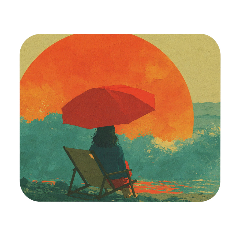 Sunset Beach Mouse Pad — Relaxing Umbrella Seascape Desk Mat