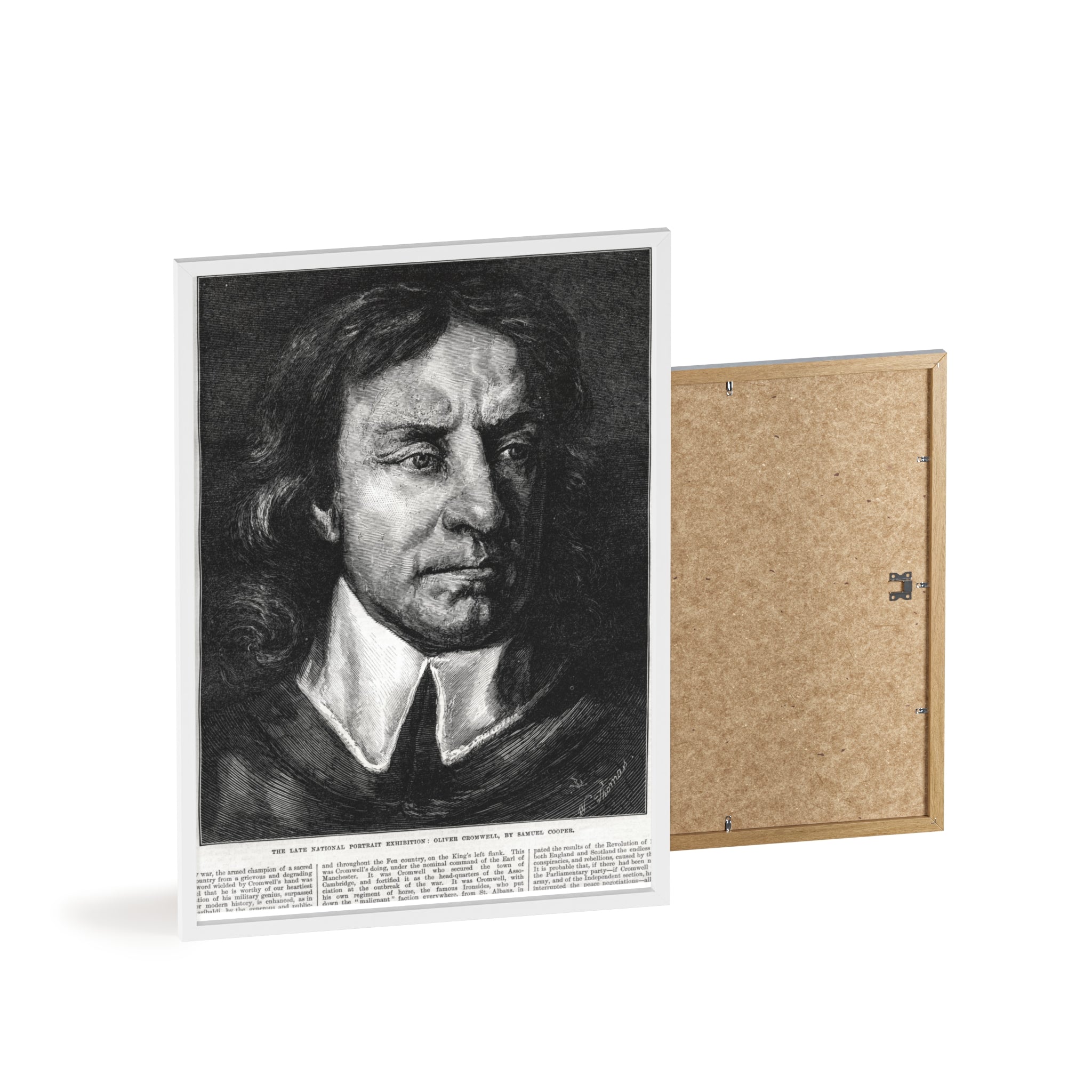OLIVER CROMWELL. Historical Portrait Poster with Wooden Frame — Vintage Chalk-Style Print
