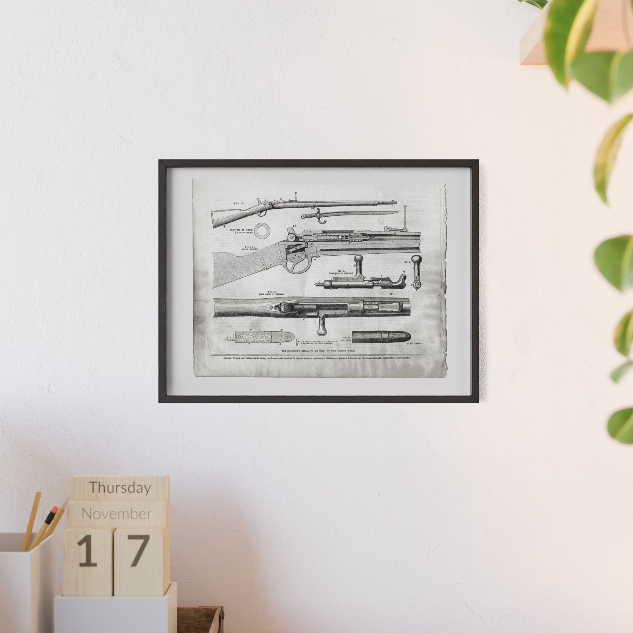 Antique Rifle Patent Poster — Framed Vintage Firearm Print