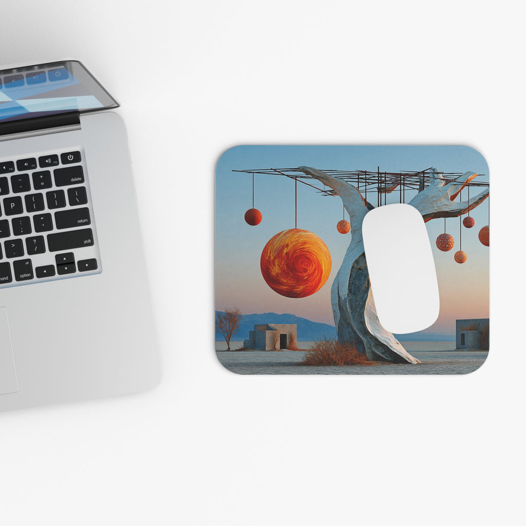 Surreal Desert Tree Mouse Pad — Floating Orbs Art Desk Mat
