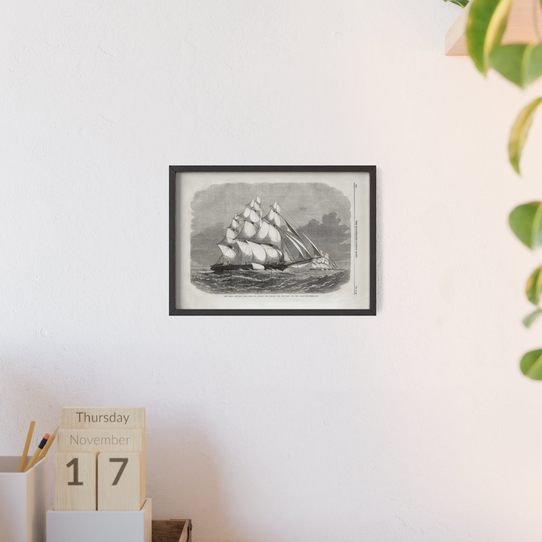 The Great Ship-Race from China to London. Vintage Sailing Ship Wall Poster with Wooden Frame – Nautical Marine Print