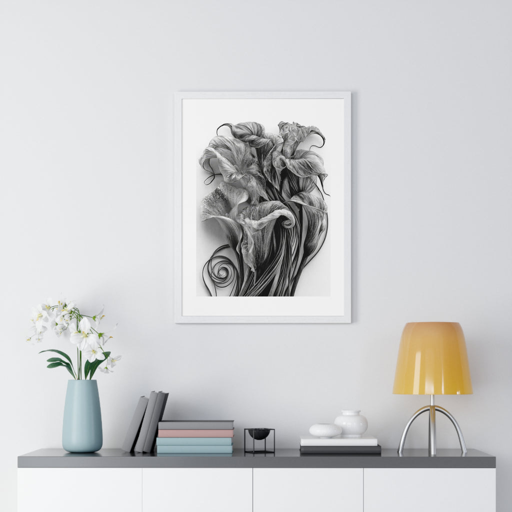 Framed Poster — Monochrome Calla Lily Botanical Art Print