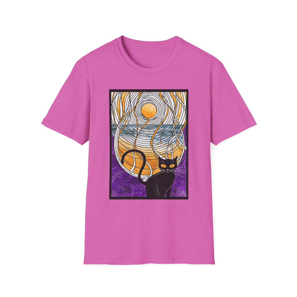 Sunlit Waves Art Tee — Black Cat & Golden Moon Graphic T-Shirt