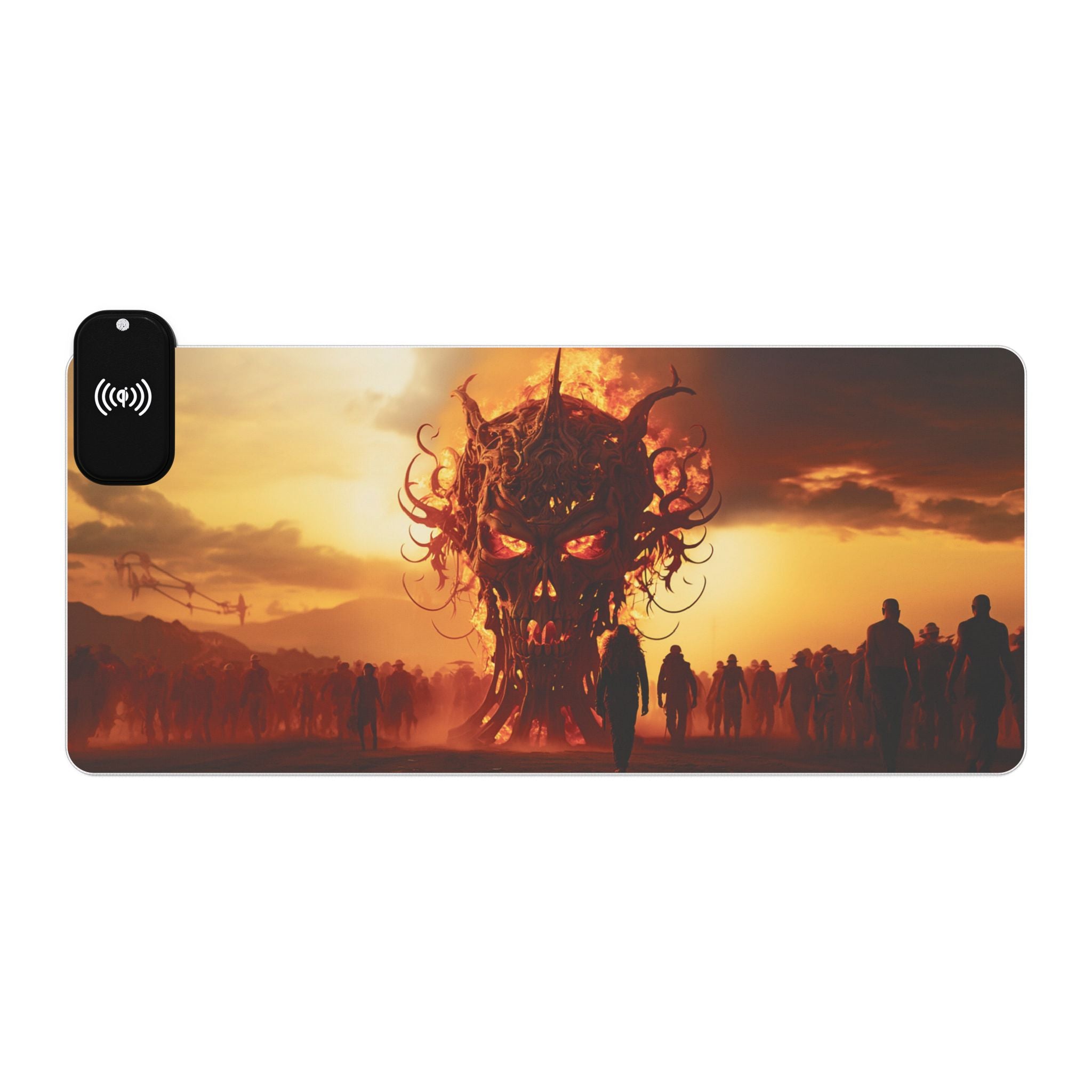 LED RGB Gaming Desk Mat with Wireless Charger — Demon Horde Sunset Design