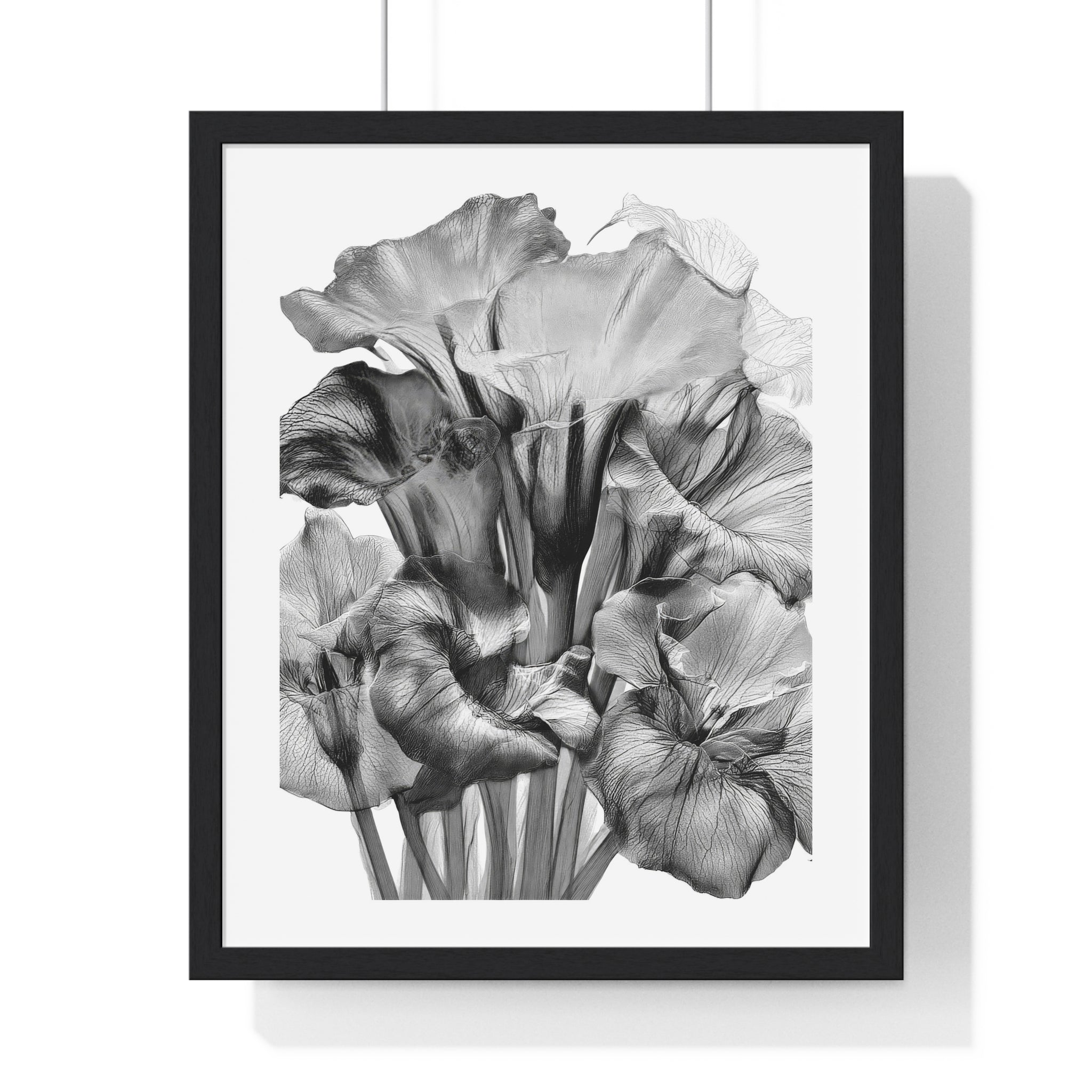 Monochrome Iris Floral Poster — Vertical Framed Wall Art