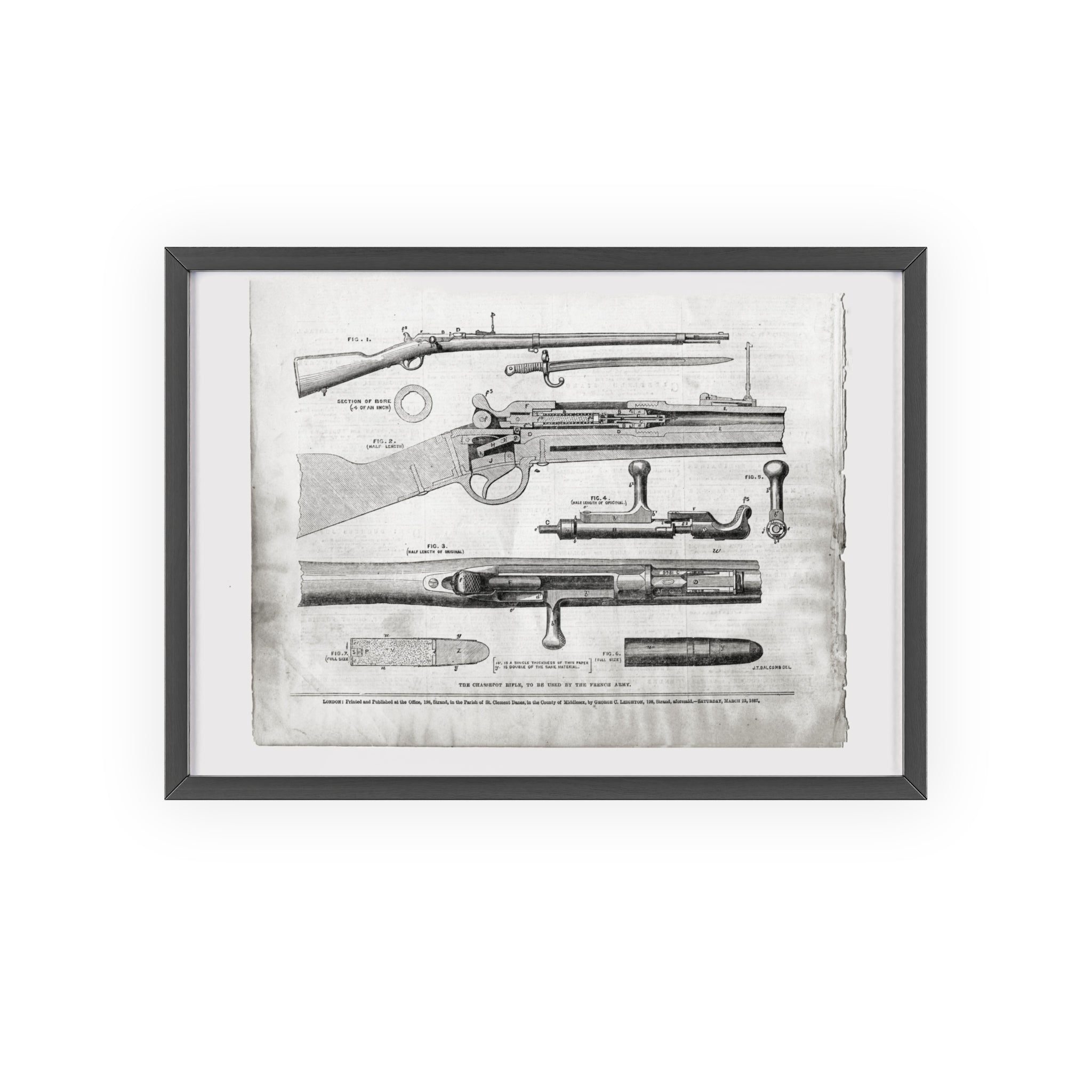 Antique Rifle Patent Poster — Framed Vintage Firearm Print
