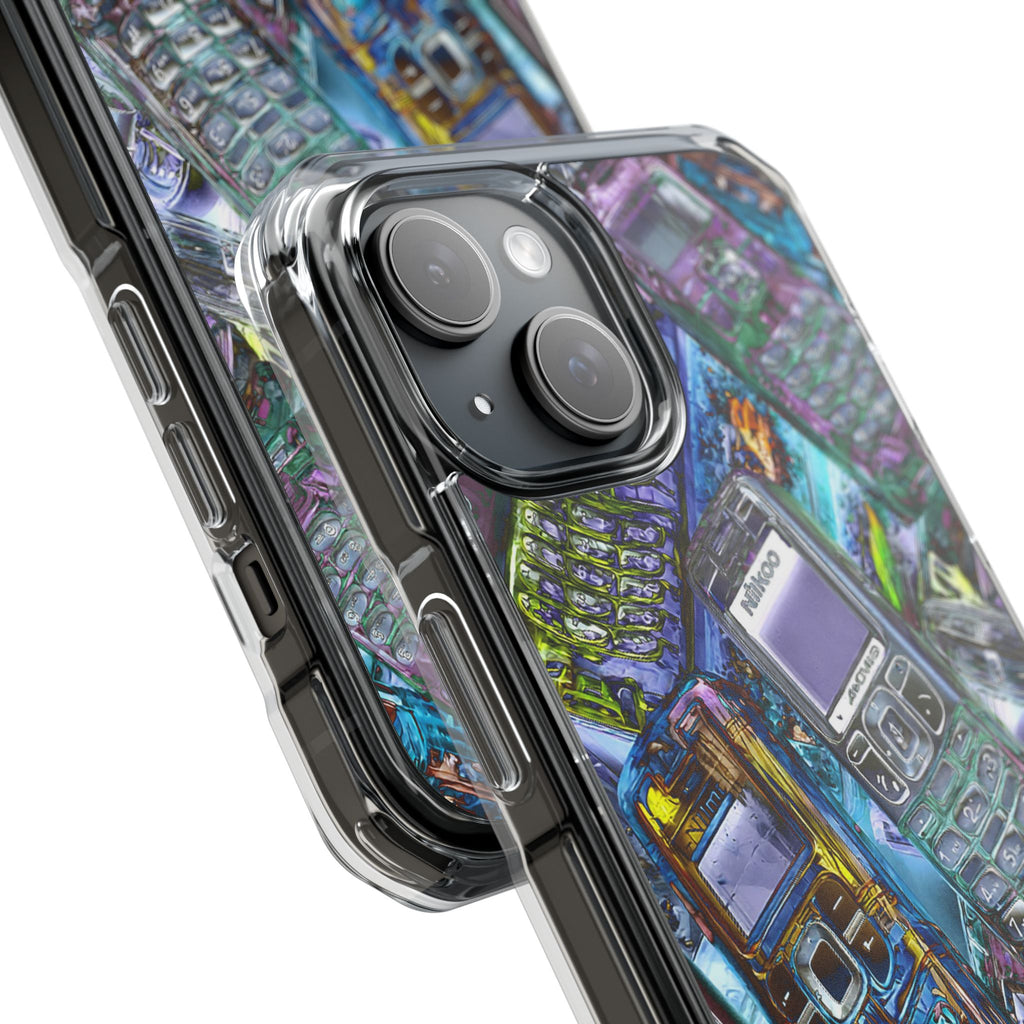 Clear Impact Phone Case — Retro Cellphone Collage, Magnetic Protective Cover