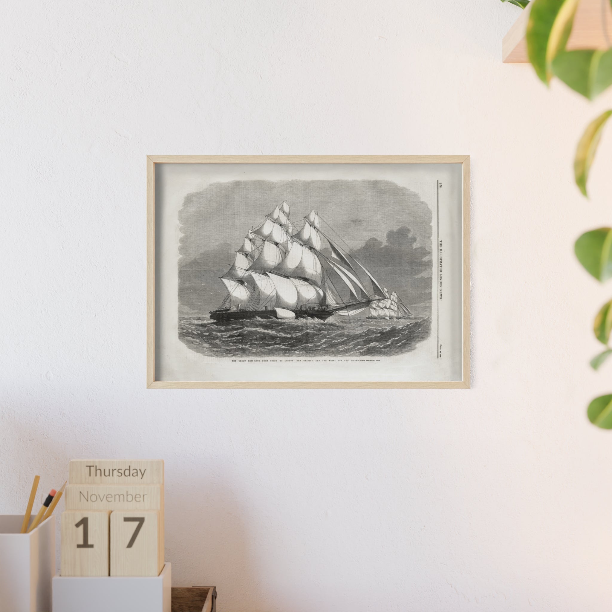 The Great Ship-Race from China to London. Vintage Sailing Ship Wall Poster with Wooden Frame – Nautical Marine Print