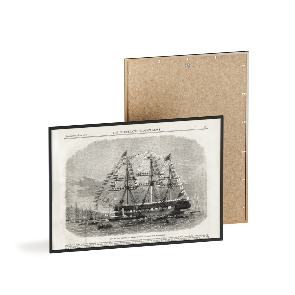 Visit of the Prince of Wales to the Training-Ship Worcester. Framed Vintage Sailing Ship Poster — Nautical Wall Art with Wooden Frame