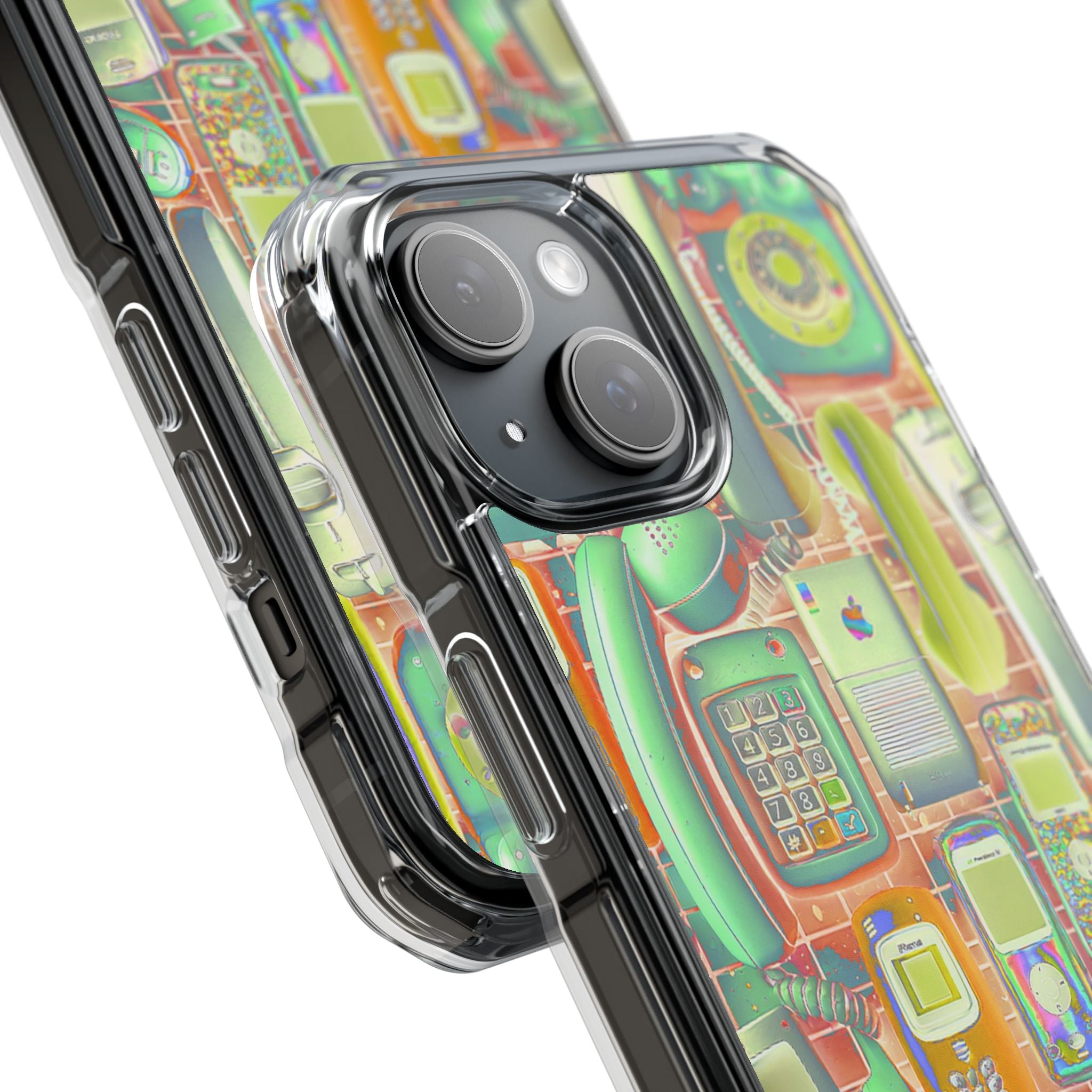 Clear Magnetic Phone Case — Retro Cellphone Collage Design
