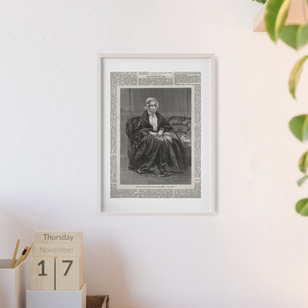 The Late Marie Amelie D'Orleans, Ex-Queen of the French. Vintage Portrait Newspaper Art Poster with Black Wooden Frame