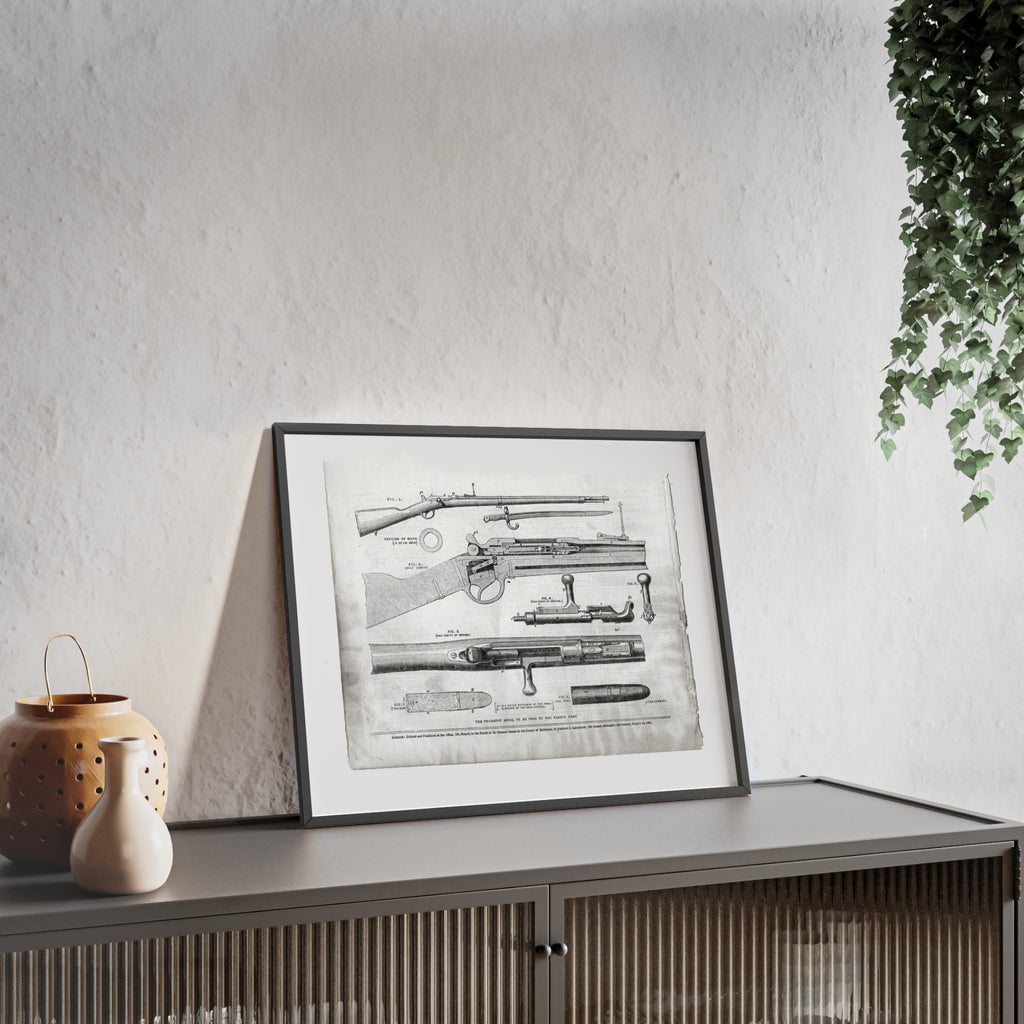 Antique Rifle Patent Poster — Framed Vintage Firearm Print