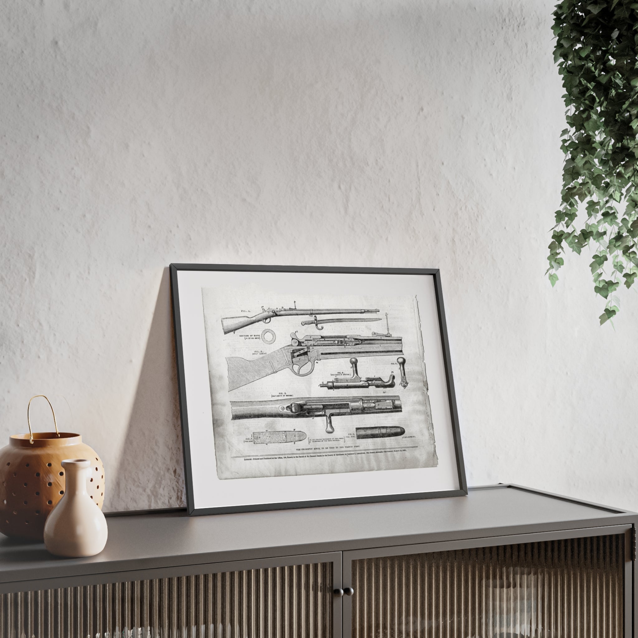 Antique Rifle Patent Poster — Framed Vintage Firearm Print