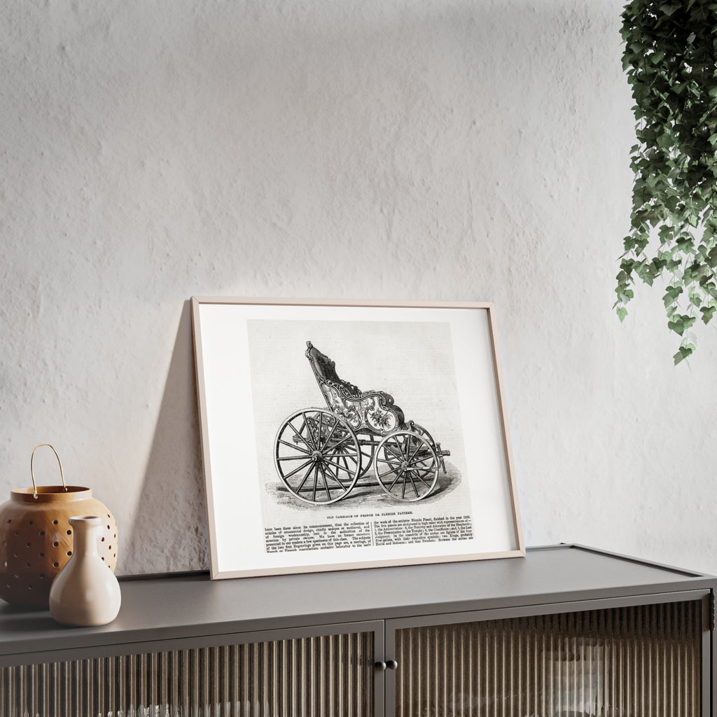 Old Carriage of French or Flemish Pattern. Vintage Carriage Print Poster with Wooden Frame — Antique Transportation Wall Art