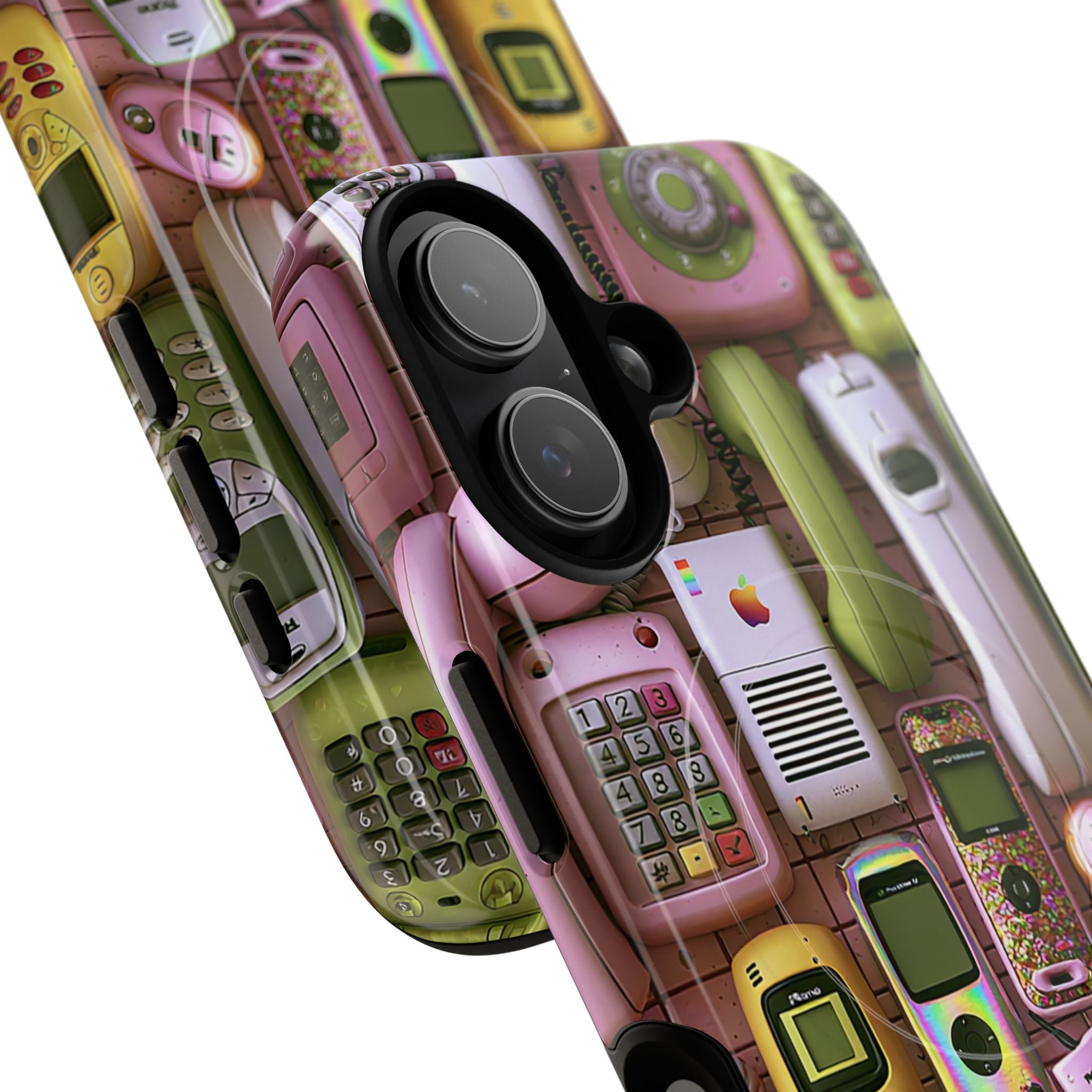 Phone Case — Retro Pink & Green Vintage Cell Phone Collage Tough Magnetic Case