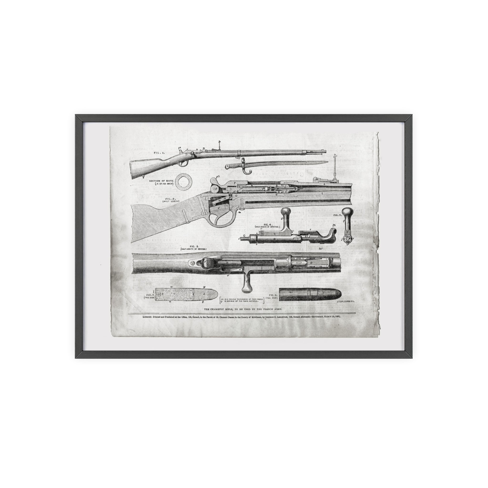 Antique Rifle Patent Poster — Framed Vintage Firearm Print