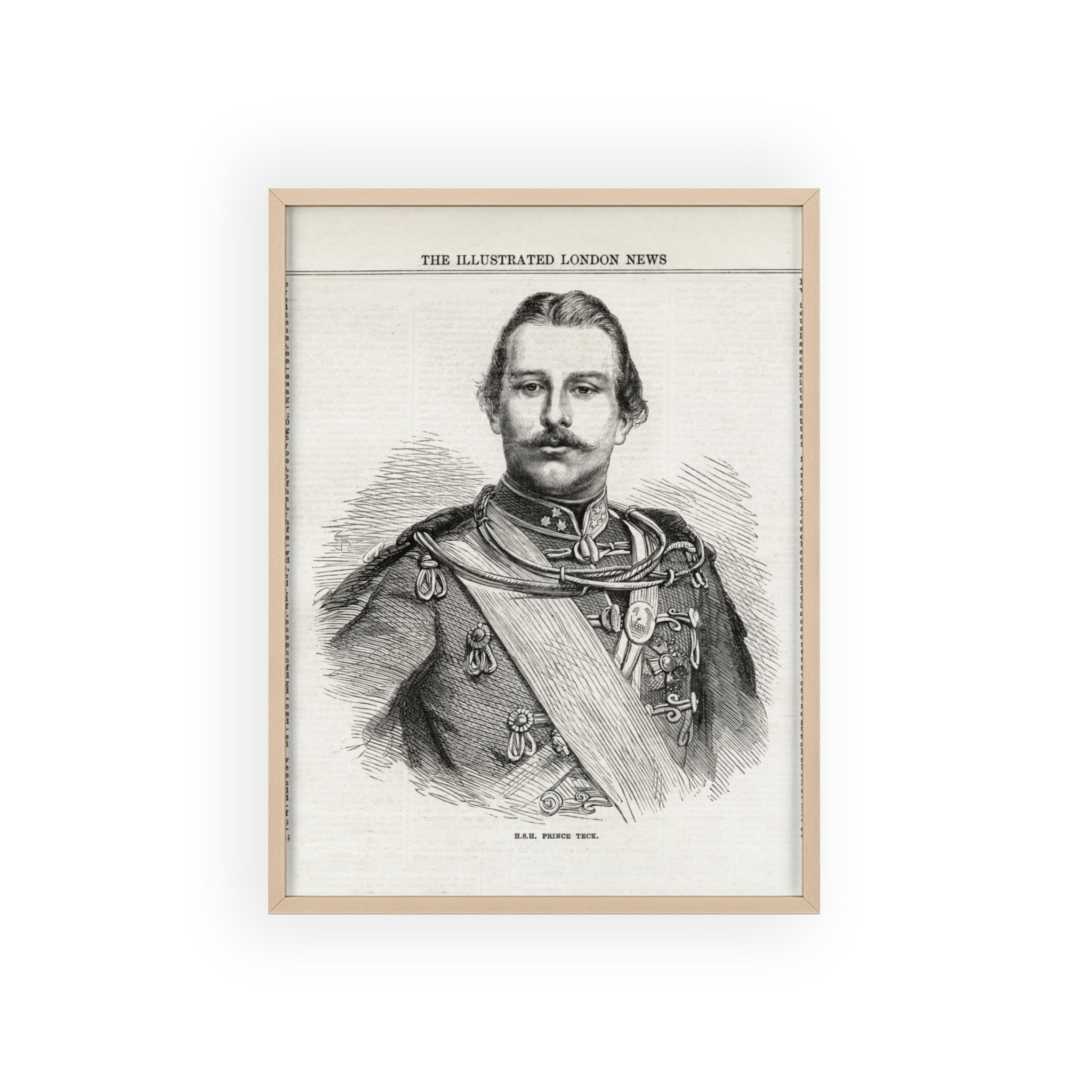 H.S.H. Prince TECK. Vintage Victorian Portrait Poster with Wooden Frame — Illustrated London News Print