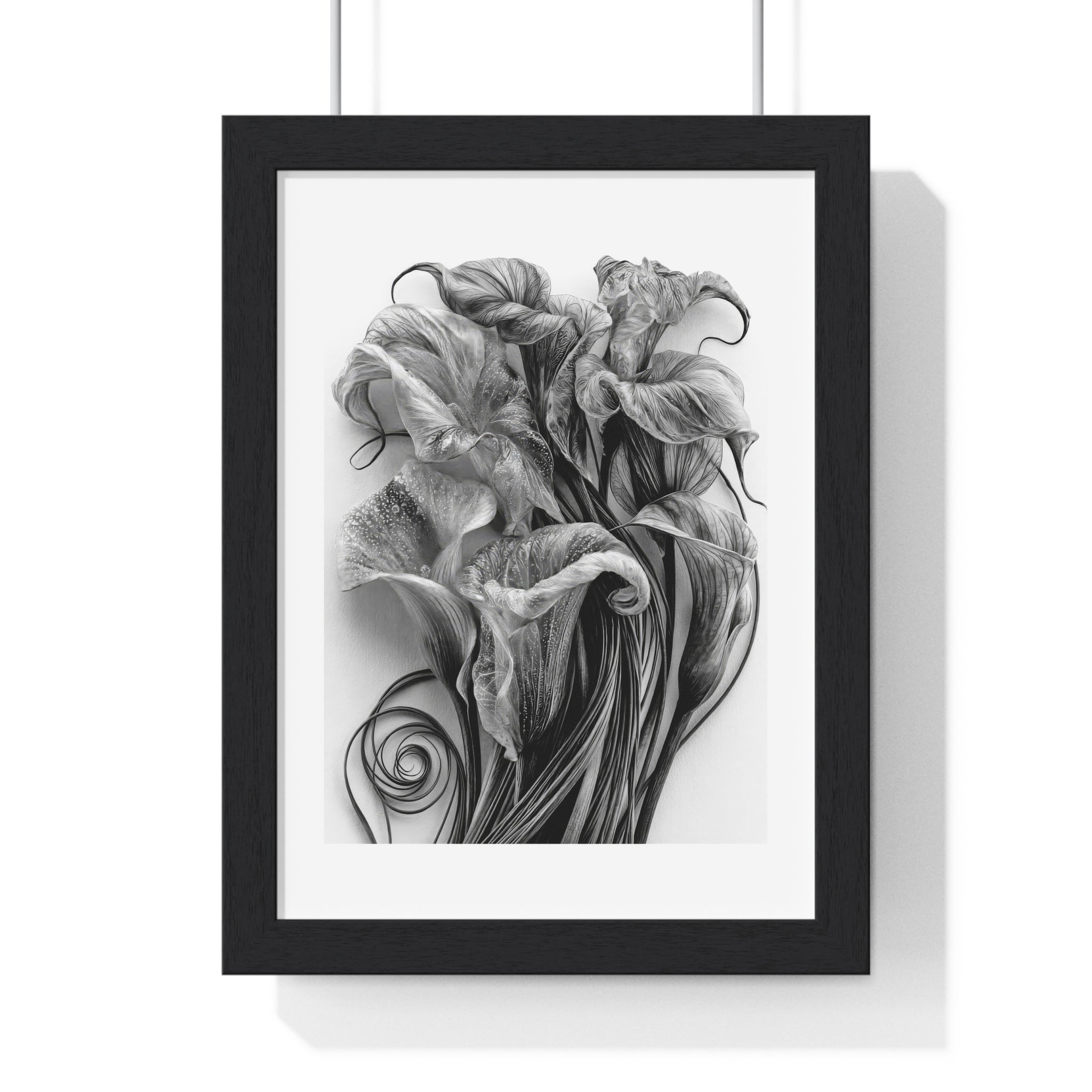Framed Poster — Monochrome Calla Lily Botanical Art Print