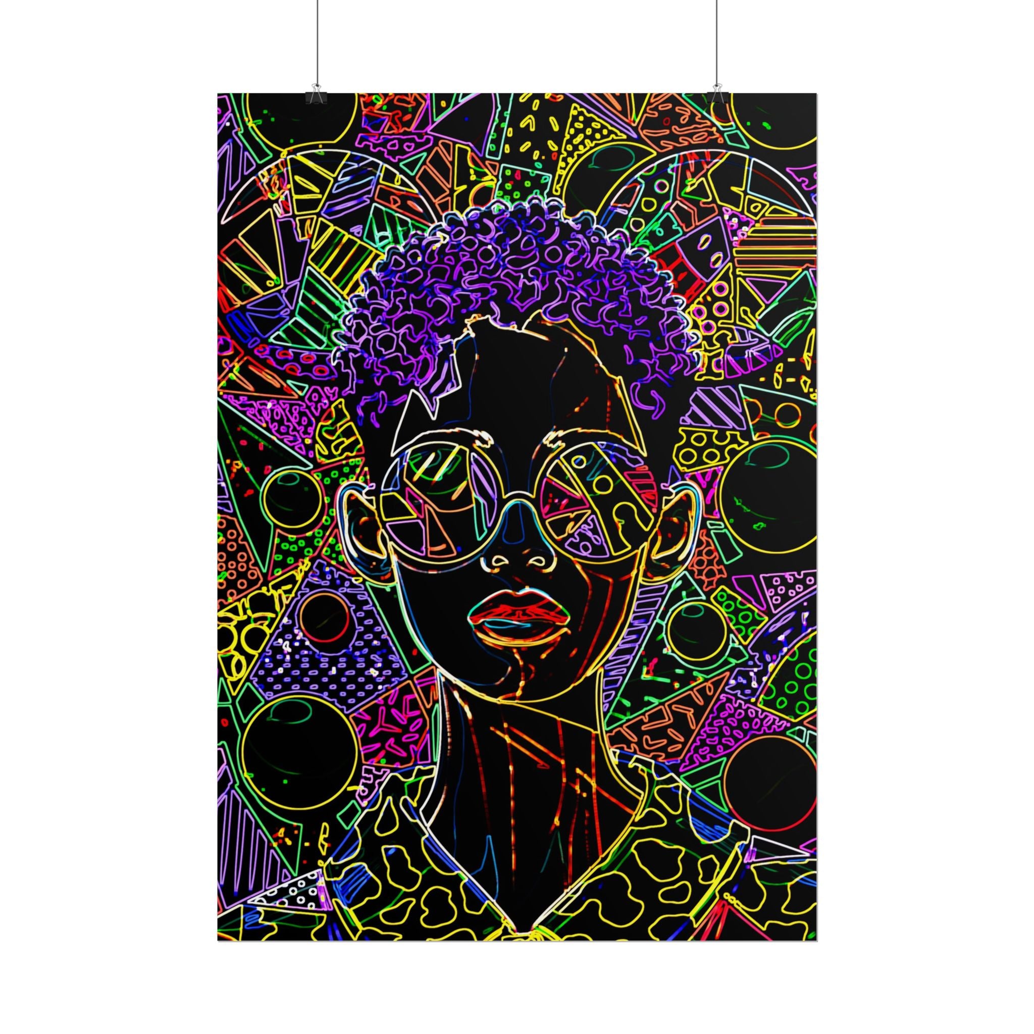 Afrofuturist Neon Portrait Poster