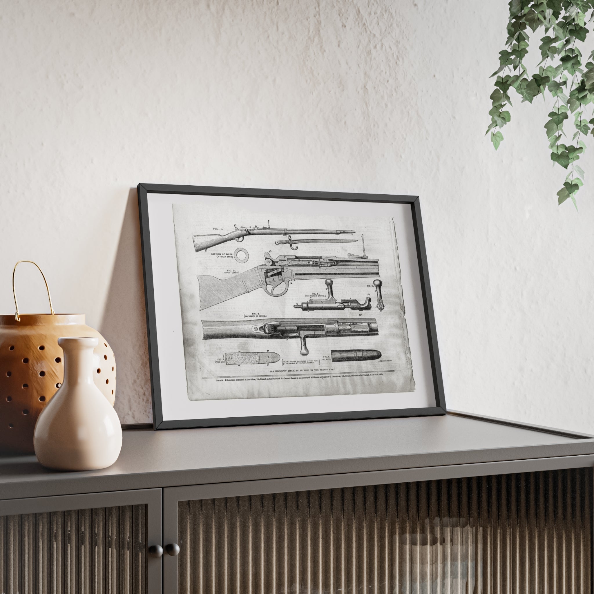 Antique Rifle Patent Poster — Framed Vintage Firearm Print
