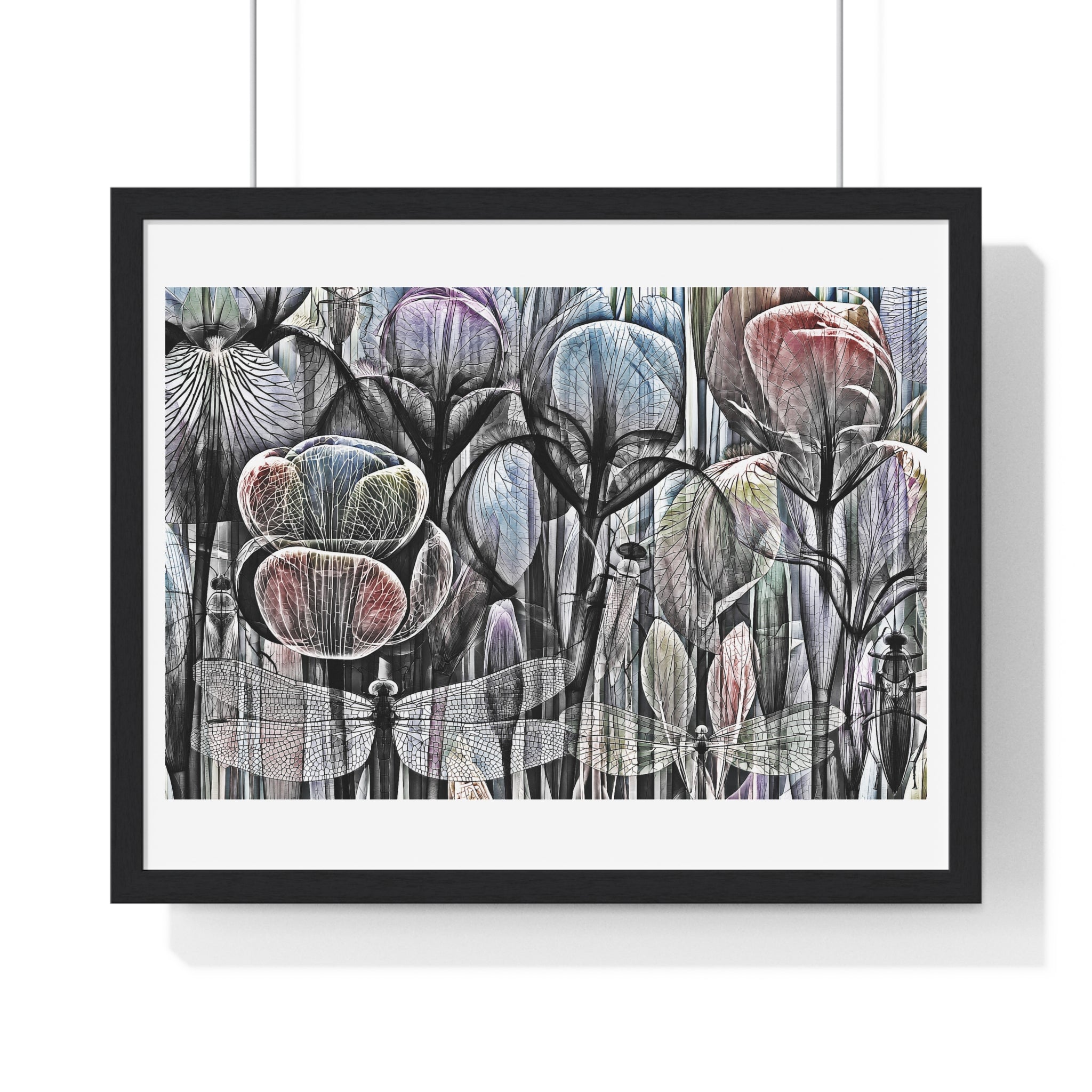Framed Poster — Dreamy Botanical Dragonfly Art Print