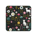 Floral Cats Coasters — Set of Decorative Square Drink Coasters (50–100 pcs)