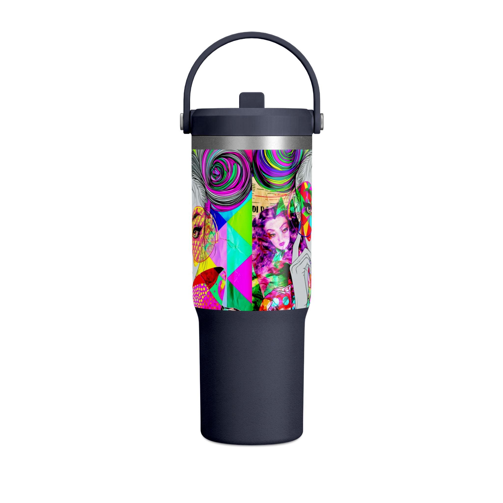 Colorful Pop Art Travel Tumbler – 32oz Nomad Insulated Cup with Retro Sunglasses Design