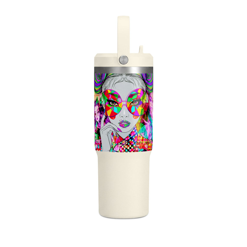 Colorful Pop Art Travel Tumbler – 32oz Nomad Insulated Cup with Retro Sunglasses Design
