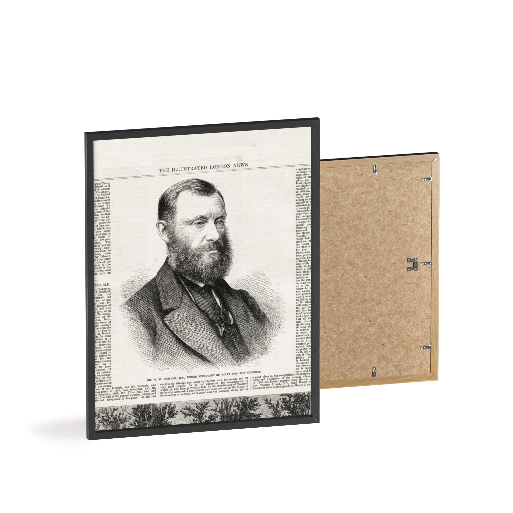 W. E. Forster, MP.  Under Secreatry of State for the Colonies.  Framed Vintage Portrait Poster — Antique Illustrated London News Print