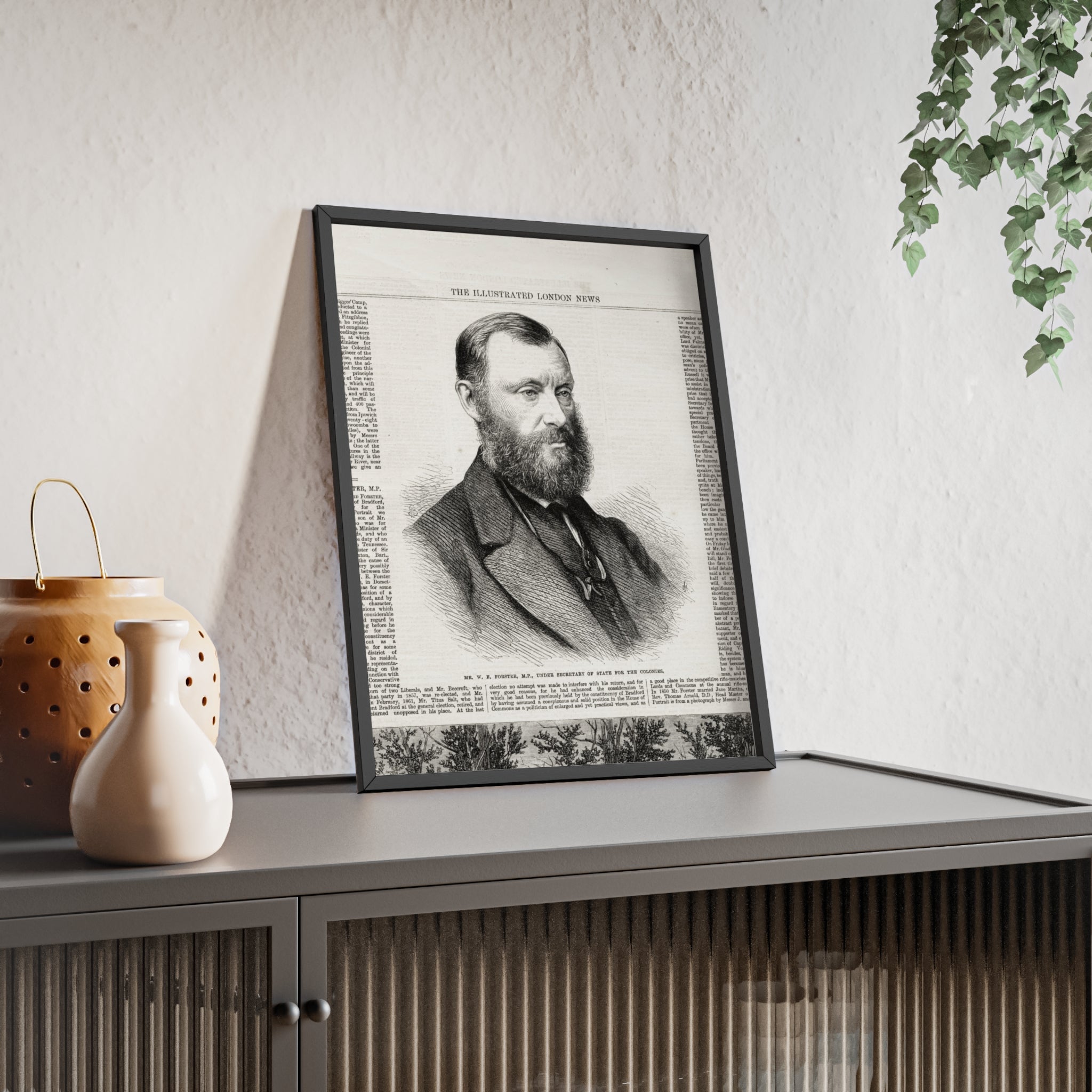 W. E. Forster, MP.  Under Secreatry of State for the Colonies.  Framed Vintage Portrait Poster — Antique Illustrated London News Print
