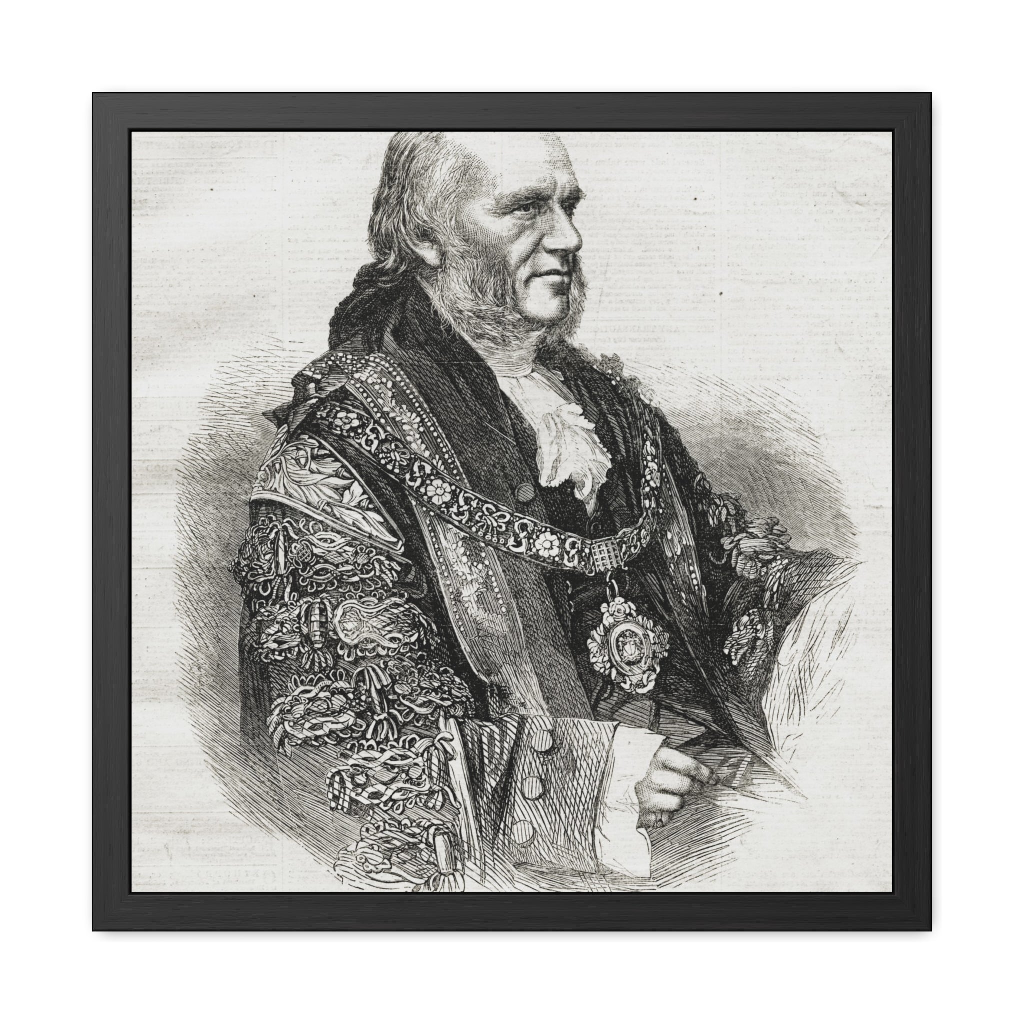 Framed Poster - Vintage Engraved Portrait Print (Antique Historical Decor)
