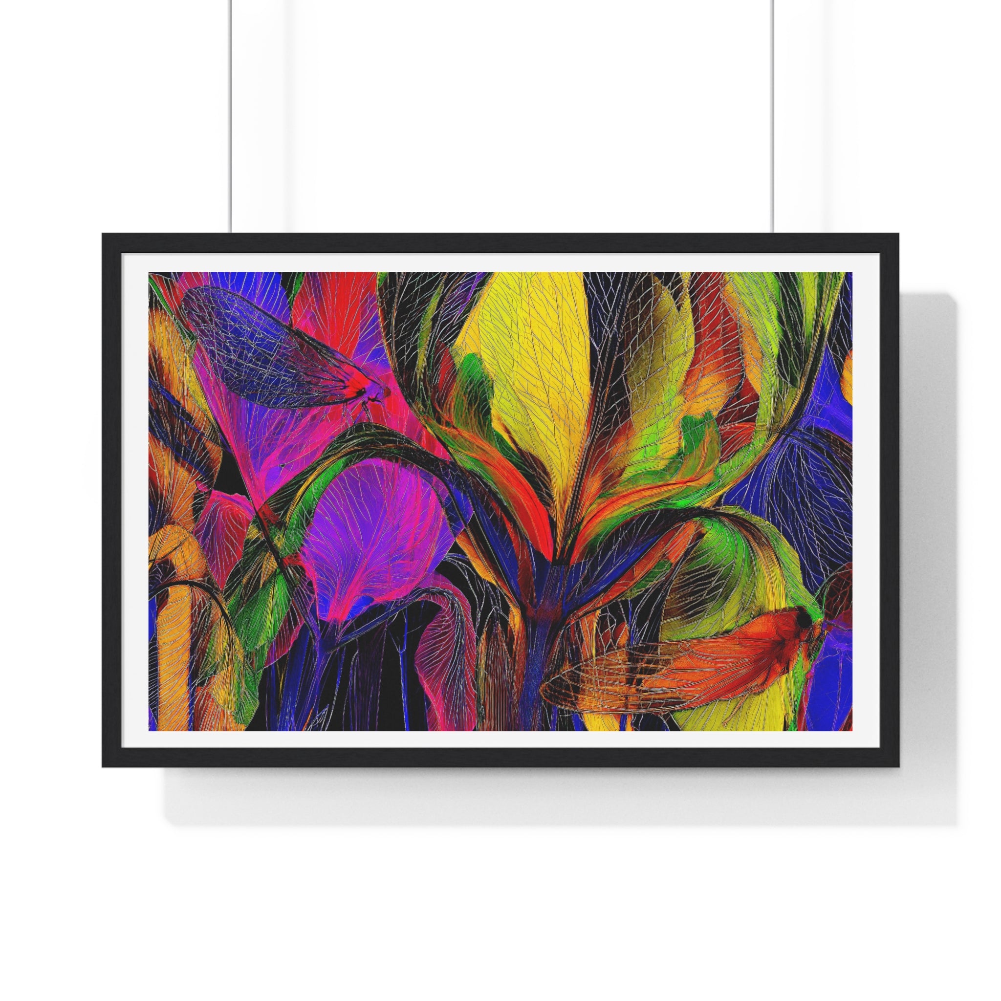 Abstract Rainbow Floral Framed Poster — Colorful Modern Wall Art (Horizontal)