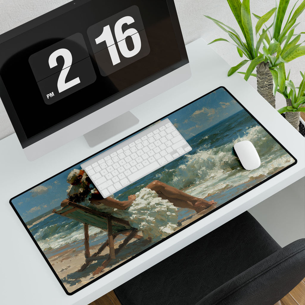 Beachside Serenity Desk Mat — Vintage Seaside Art Mouse Pad