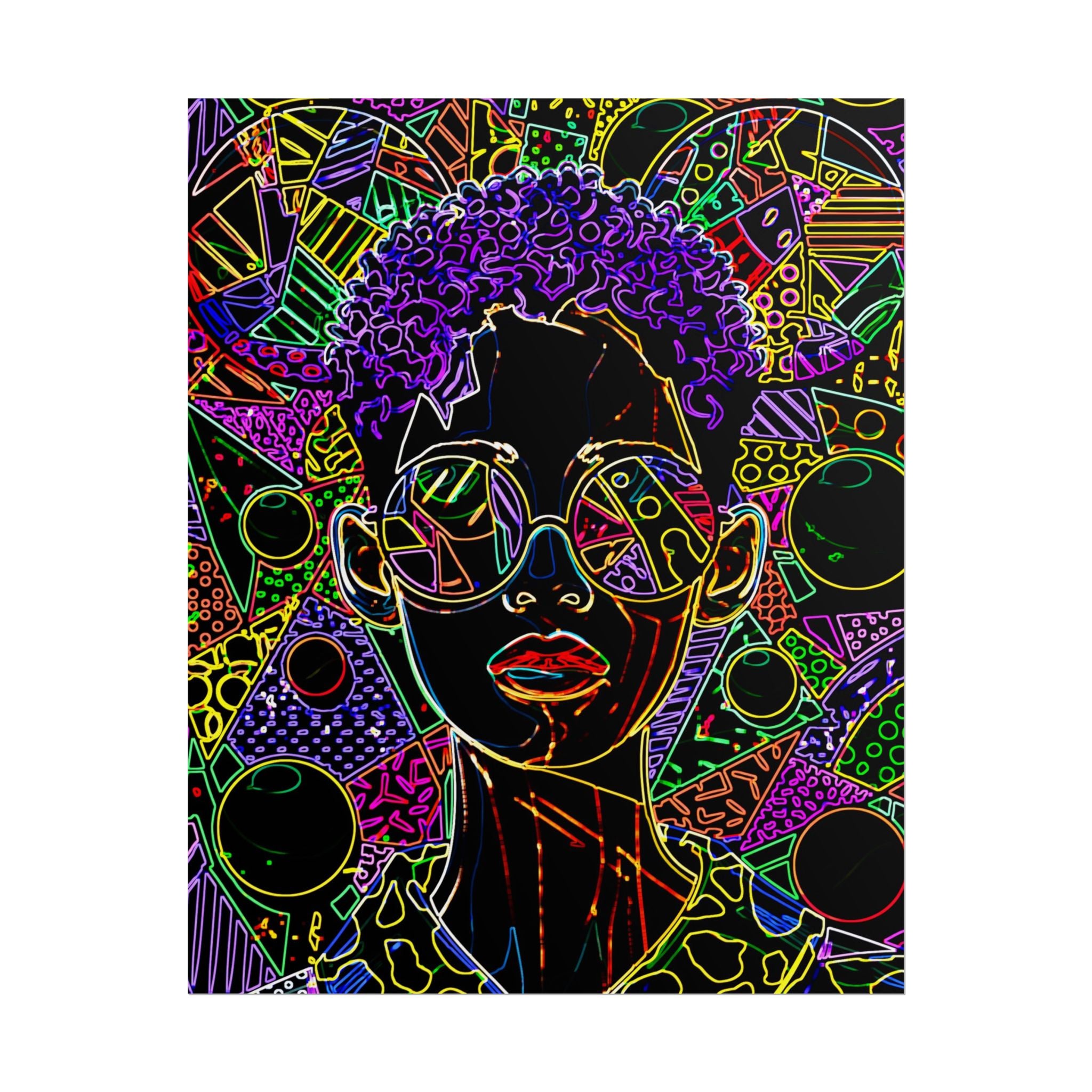 Afrofuturist Neon Portrait Poster