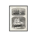 Vintage Nautical Ship Poster with Wooden Frame – Antique Sailing Print Wall Art