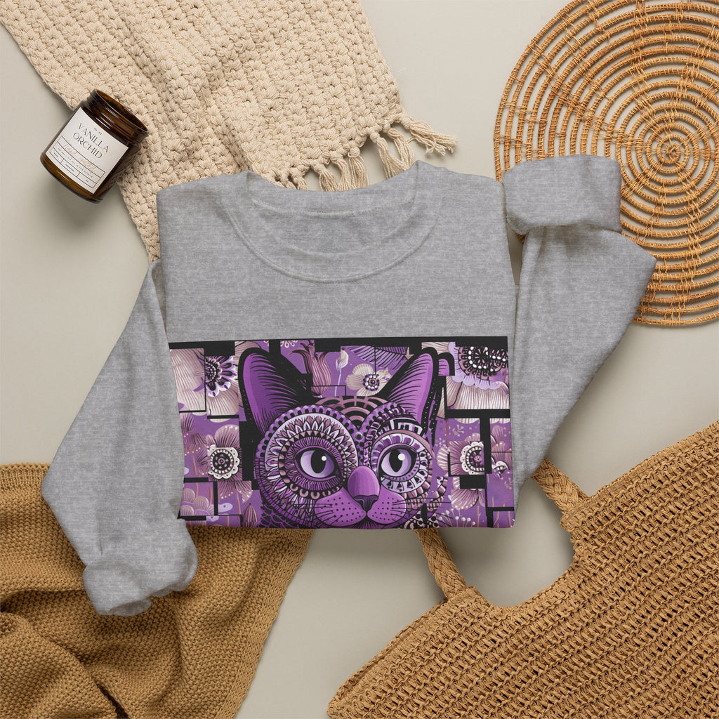 Purple Floral Owl Crewneck Sweatshirt — Whimsical Boho Animal Graphic