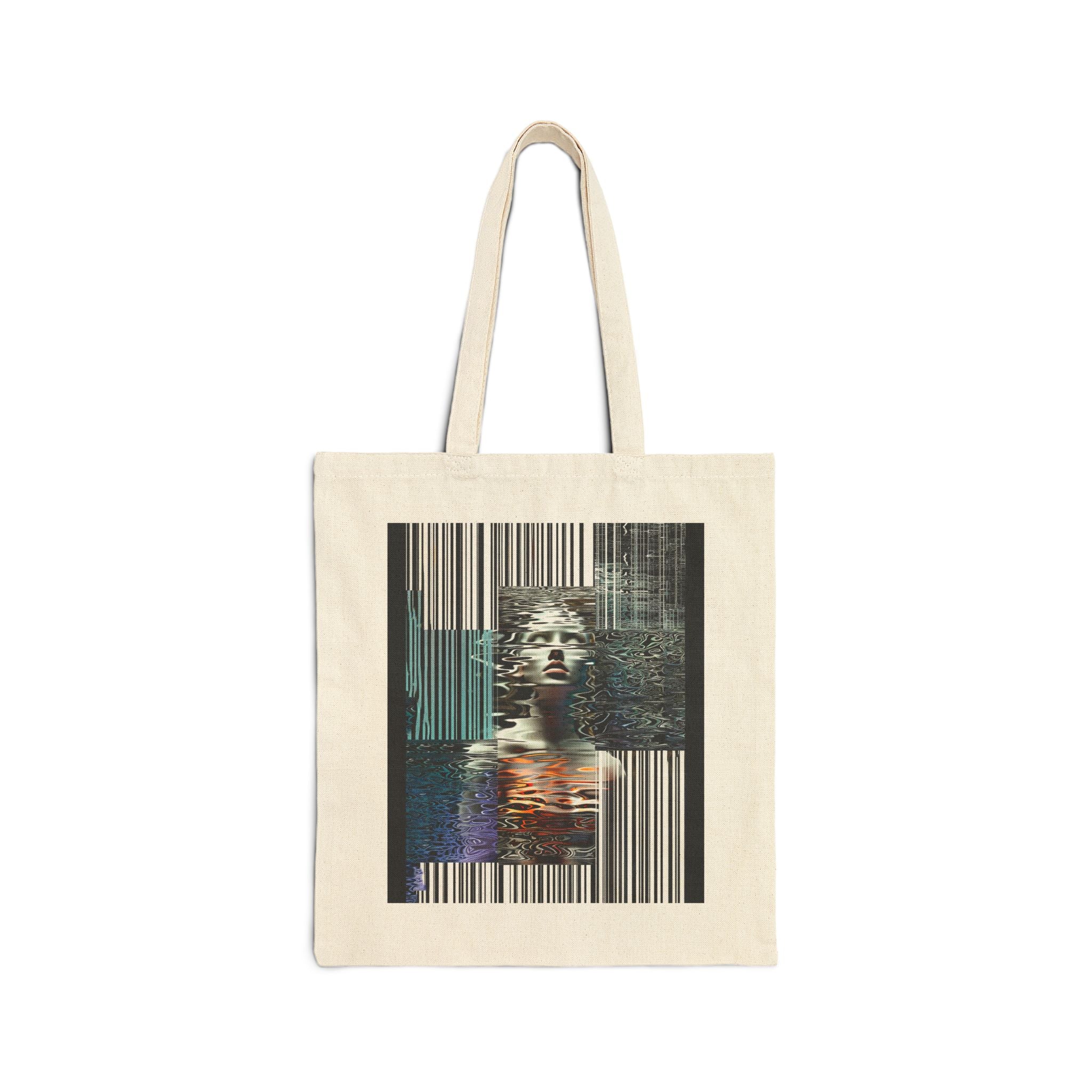 Canvas Tote Bag — Surreal Glitch Portrait Art Tote
