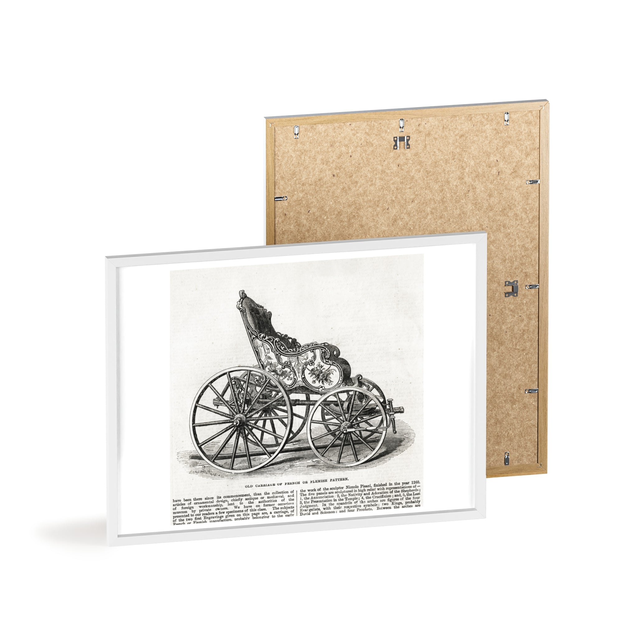 Old Carriage of French or Flemish Pattern. Vintage Carriage Print Poster with Wooden Frame — Antique Transportation Wall Art