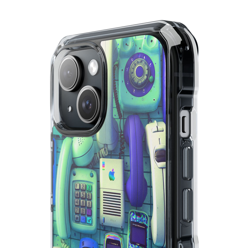Retro Phones Clear Magnetic Phone Case — Vintage Mobile Pattern, Protective Impact Case